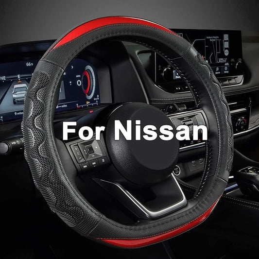 GIANT PANDA Steering Wheel Cover for Nissan Altima Rogue - Car Steering Wheel Cover for Nissan D Shape(Red-D-Shaped)