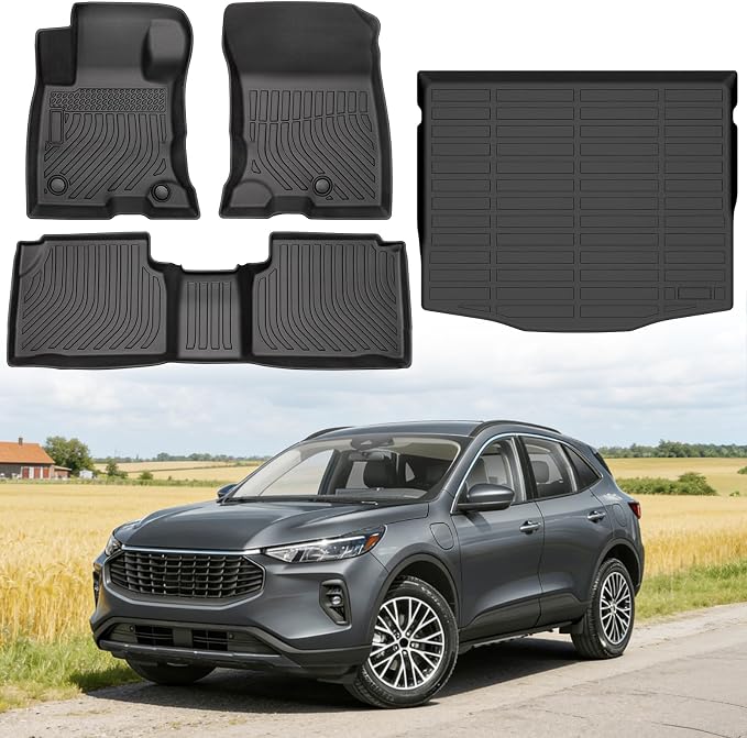 Floor Mats for Ford Escape Hybrid & Plug-in Hybrid 2020-2026 (Not for Gas) | Custom Fit Heavy Duty TPE All Weather Protection, Waterproof Non-Slip Black(Two-Row Floor Mats & Cargo Liner)