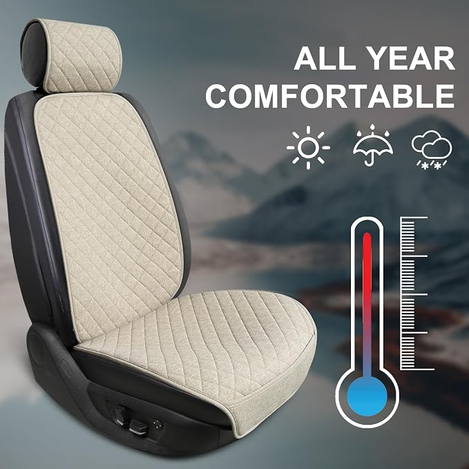 BOPUOVRE Linen Car Seat Covers Front Seat Covers Breathable Cloth Fabric Car Seat Protector - Universal Fit for Cars, Vans, SUVs, Trucks - 2 Units - Beige