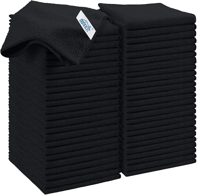 HOMEXCEL Black Microfiber Cleaning Cloth, 50 Pack Cleaning Towels for Kitchen, Lint Free, Scratch-Free, Highly Absorbent, and Reusable Cleaning Rags for House, Window and Glass, Cars, 11.5 X11.5 inch