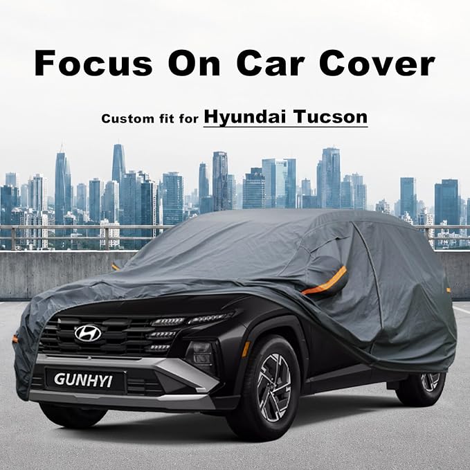 GUNHYI Premium Car Cover Custom Fit Hyundai Tucson (2004-2026), 16 Layers Heavy Duty Car Cover Waterproof All Weather with Zipper Door for Sun Rain Snow Dust Uv Protection