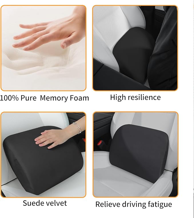 Memory Foam Lumbar Support Pillow for Tesla Black 1pc | For model Y / 3 / S / X / Lower Back Support for Car Improved Posture Backrest Mid / Lower Back Support Cushion for Car Seat