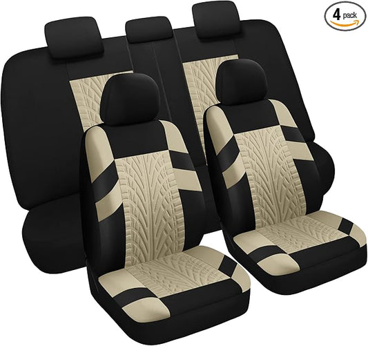 Pariitadin Car Seat Covers Full Set, Washable and Breathable Premium Cloth Automotive Vehicle Seat Cover for Car Interior, Universal Fit for Most Cars, Sedan, Truck, SUV(Black/Beige)