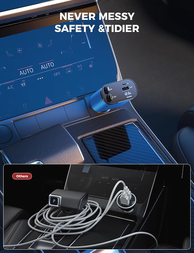 [Upgraded] SUPERONE Retractable Car Charger 4 in 1 Fast Car Phone Charger | USB C and Apple Multi Car Adapter with Cord 2.6ft, Compatible with iPhone 17 16 15/15 Pro Max/14/13/12/11, Galaxy, Pixel