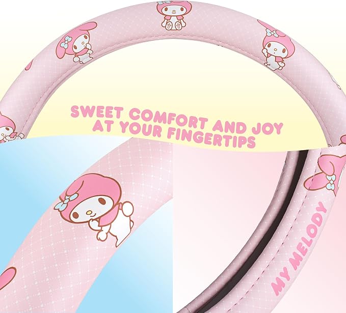 Sanrio My Melody Pastel Pink Steering Wheel Cover for Car, SUV, Truck | Universal Fit Cute Car Accessories & Gift for Women, Official Licensed Steering Wheel Protector, Fits 14.5"-15" Wheels