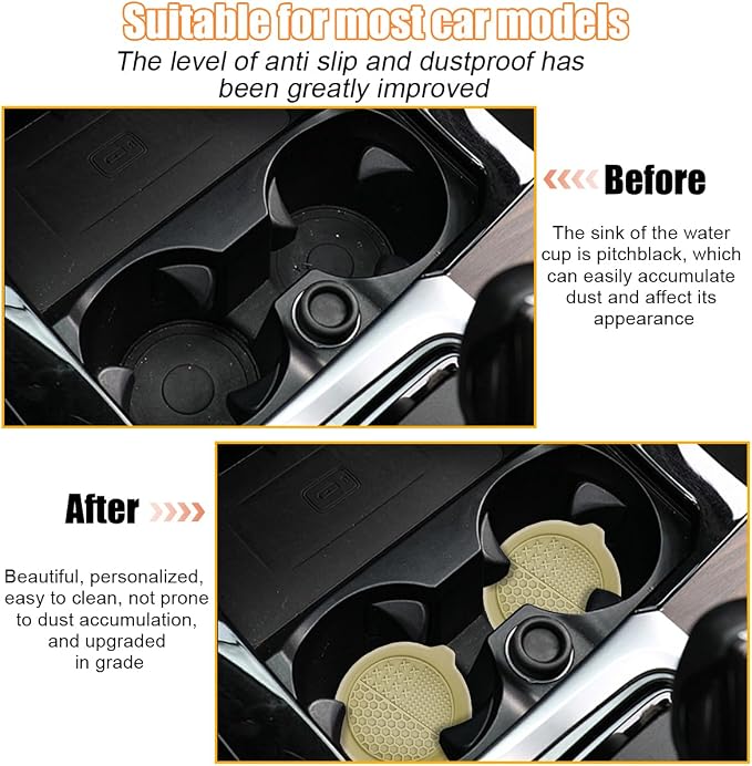 Mandark 4PCS Car Cup Holder Coaster, Silicone Anti-Slip Vehicle Insert Water Bottle Mat, Automotive Interior Insulation Drink Cup Pad Decor Accessories, Universal for SUV, Sedan, Truck (Apricot)