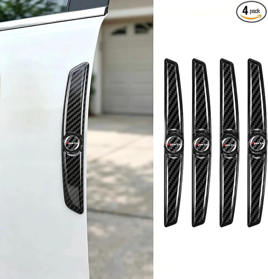 4 PCS Carbon Fiber Car Door Protector Edge Guards, PVC Thicker Scratch-resistant Guard, Waterproof Sunscreen Trim with Sports Label, Self-adhesive Accessories for Cars (Black)