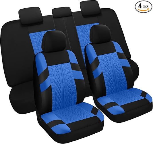 Pariitadin Car Seat Covers Full Set, Washable and Breathable Premium Cloth Automotive Vehicle Seat Cover for Car Interior, Universal Fit for Most Cars, Sedan, Truck, SUV(Black/Blue)