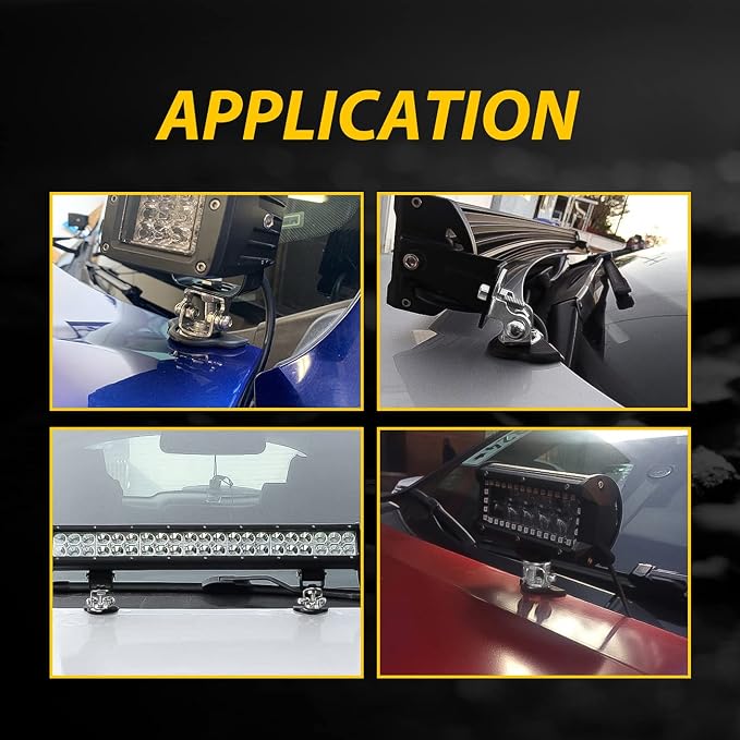 Universal LED Light Bar Mounting Brackets, Hood Mount Brackets A Pillar Hood Clamp Work Light Holder 304 Stainless Steel for Off Road Car Jeep Truck SUV 2PCS