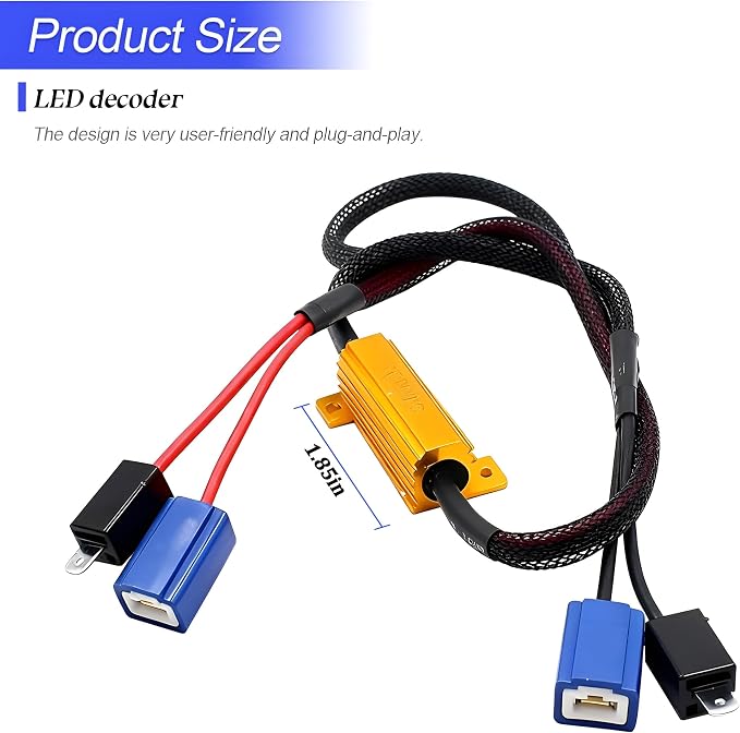 BESULEN 2PCS H1 Car LED Resistor Kit, 50W 6Ohm Vehicle Headlight Anti Flicker Error Decoder, Auto Fog Turn Signal Bulb Load Resistor Relay Harness Adaptor, Universal Auto Accessories