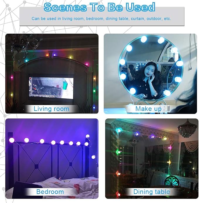 Vanity Lights for Mirror, 14-Bulb RGB Colorful DIY Hollywood Makeup Vanity Mirror Dimmable Lights