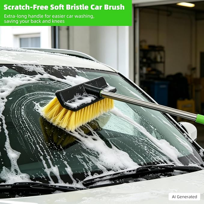 2 Pack 62" Car Wash Brush with Long Handle, Chenille Microfiber Car Wash Mop Mitt, Scratch-Free Soft Bristles Brush , Windshield Window Squeegee, Car Cleaning Kit Supplies for Car,Truck,SUV,RV,Boat
