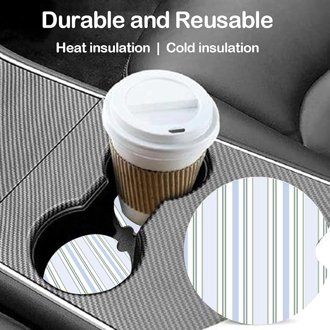 Ceramic Car Coasters – Absorbent Car Cup Holder Coaster Set for Women, Cute Aesthetic Car Accessories for Girls, 2 Pack (Ocean Depths)