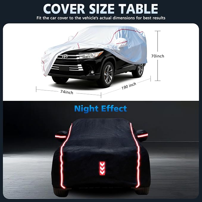 Waterproof All Weather Heavy Duty Vehicle Cover, 360° Underbody Wrap Windproof Design, Quick Install Outdoor Cover,（for Toyota Highlander 2001-2025）