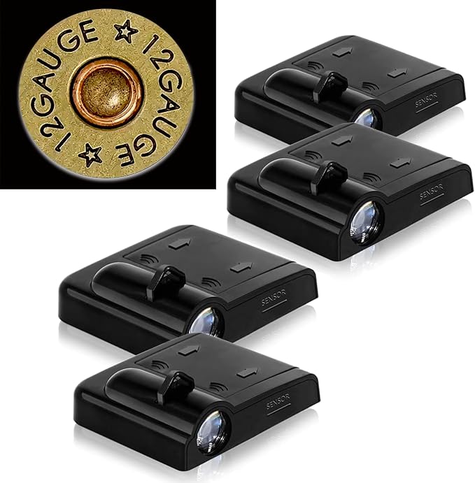 4PCS Car Door Lights,12 Gauge Bullet Shaped Brass Door Lights Logo Projector LED Shadow Welcome Lamp,Cool Car Accessories Gifts for Men Women,Suitable for All Vehicles Motorcycle Bike