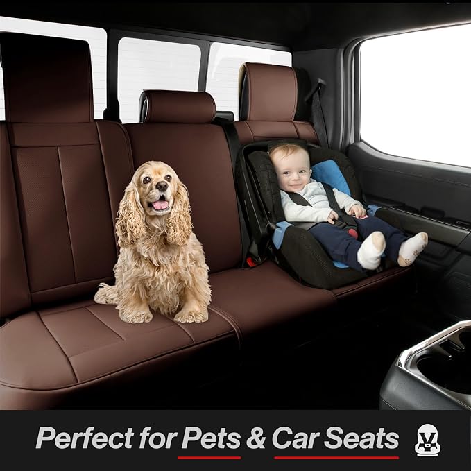 Coverland Custom Truck Car Seat Covers Full Set for [2015-2019 GMC Sierra 2500HD, 3500HD Crew Cab Bucket Seats] - Protector Water Resistant Leather Memory Form Seat Cushion [Full Set-Dark Brown]