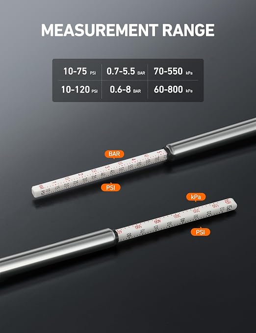 AstroAI Pencil Tire Pressure Gauge 2 Pack (10-75PSI, 10-120PSI ±2% Span), Valve Caps with Case, Stainless Steel Body, and Metal Made Nozzle 3 Measurements for Cars, Bikes, Vehicles, Pickups