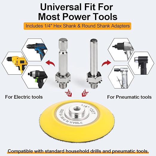 3 Inch Wet Dry Headlight Restoration Kit, Drill Sanding & Polishing Attachment with 800-5000 Grit Sandpaper Discs, 1/4 Shanks, Foam Pads, 3.5'' Face Buffing Polishing Pads, Masking Tape