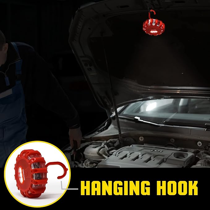 ZeroDark Road Flares LED Flashing Warning Light Emergency Roadside Safety Disc Highlights With Magnetic Base & Hook For Vehicles & Boat 1Pack