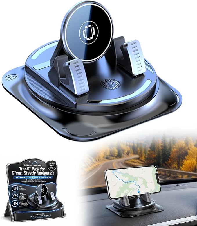 Car Phone Holder 360 Degree Rotation Navigation Mount Splendid Dashboard Windshield Accessories for Women Rotating Soporte De Telefono para Carro Grip Anti-Slip Grips(Mirror Edition)