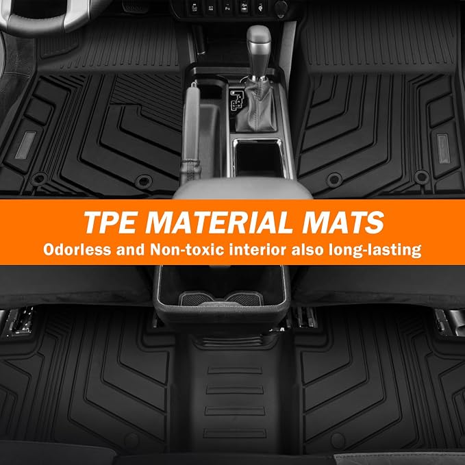 KUST Floor Mats for 2018-2023 Toyota Tacoma Double Cab (Automatic Only), All Weather TPE Rubber Floor Liners for Toyota Tacoma Accessories 2 Row High Edge