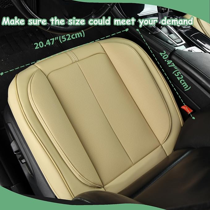 2 Pack Front Car Seat Cover Bottom Only Faux Leather, Anti-Slip Padded Seat Cushion, Full Wrap Seat Protector with Storage Function Fit 95% Cars, SUV, Pick-up Trucks (Beige)