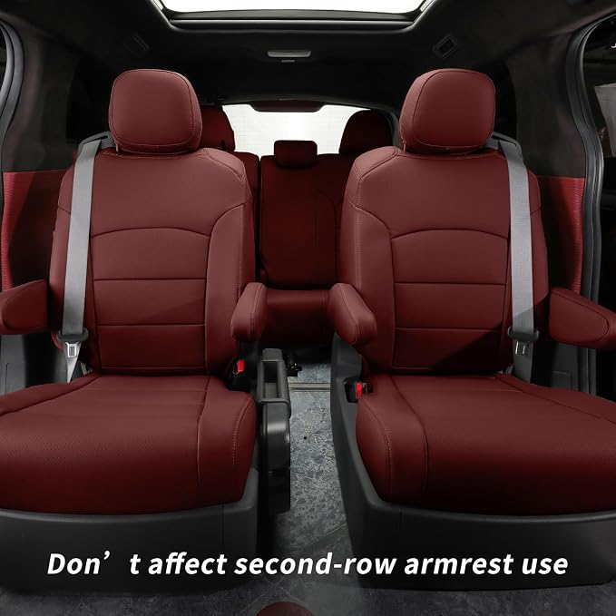 coverdream Sienna Car Seat Covers Custom Fit for 2011-2020 Toyota Sienna XLE,Limited,Limited Premium,2nd Row Captain Seats w/Leg Rest,Waterproof Leather Seat Protector(Full Set,Wine Red)