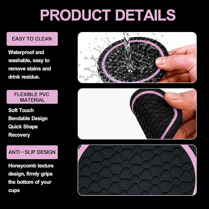 4PCS Car Cup Holder Coasters - 2.75 Inch Non-Slip Insert Water Bottle Holder Pads, Dustproof Automotive Interior Accessories Mat, Universal for Vehicles, Trucks, RVs (Pink Colour)