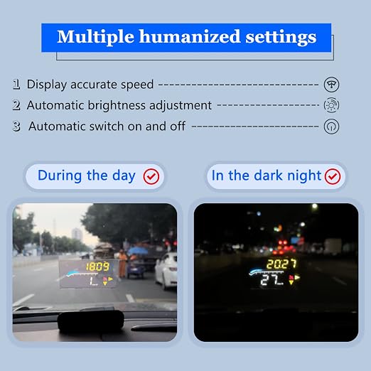 Liiiyuan HUD M17,Heads up display OBD2 and GPS Dual System Speedometer for Car, Digital Speedometer with Speed, Travel Direction, and Overspeed Alarm, Fatigue Driving Alarm，Suitable for All car