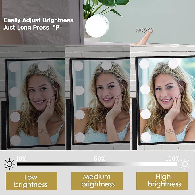 BWLLNI Lighted Makeup Mirror Hollywood Mirror Vanity Mirror with Lights, Touch Control Design 3 Colors Dimable LED Bulbs, Detachable 10X Magnification, 360°Rotation, Black.