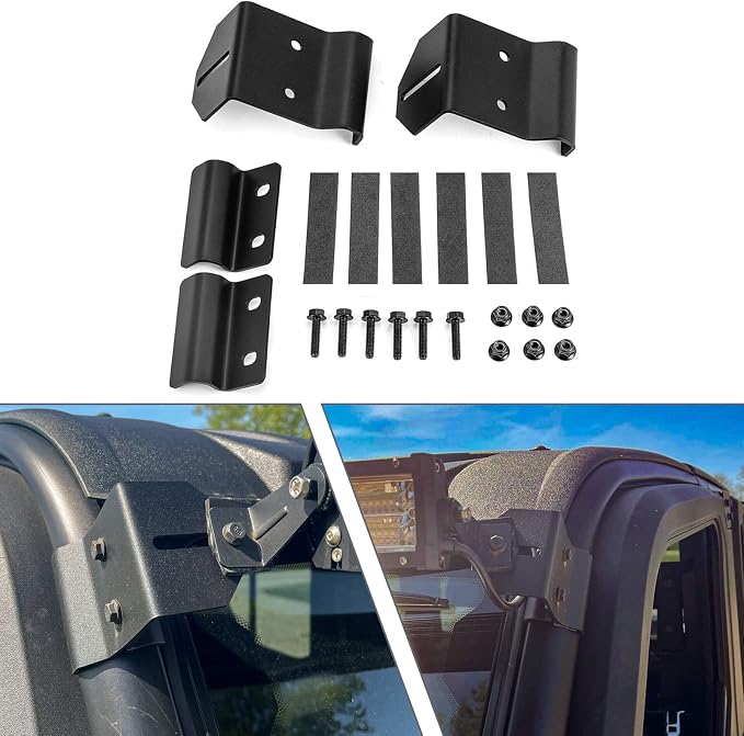 No Need Drilling 50/52 inch Curved Straight LED Light Bar Upper Windshield Pro-fit Cage Mounting Brackets Compatible with Polaris Ranger 570 900 1000 Fullsize