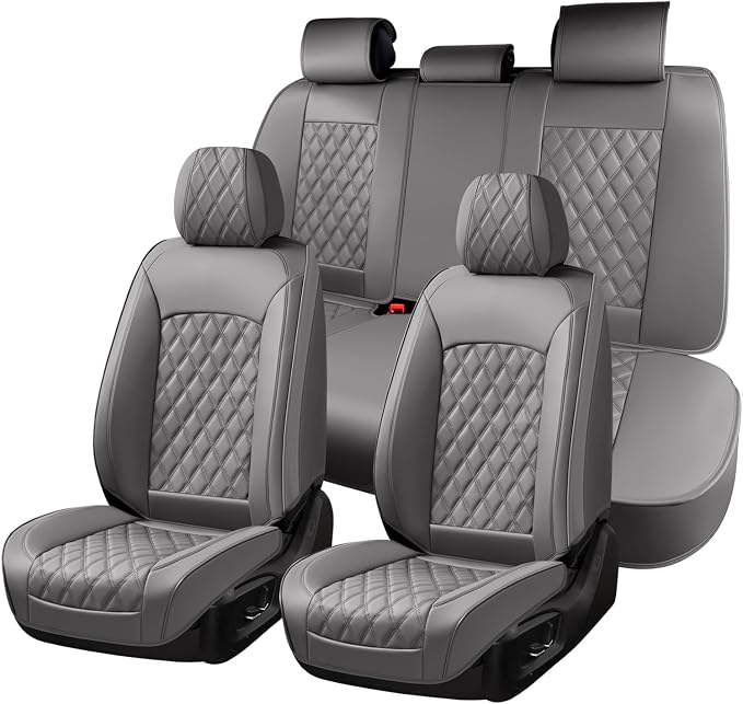 Huidasource Gray Seat Covers Full Set, Seat Covers 5 Seats Waterproof Nappa Leather, Universal Fit for Most Cars,Van,Truck, SUV, Honda Civic Nissan Compass Sentra Focus Explorer(Full Set/Gray)
