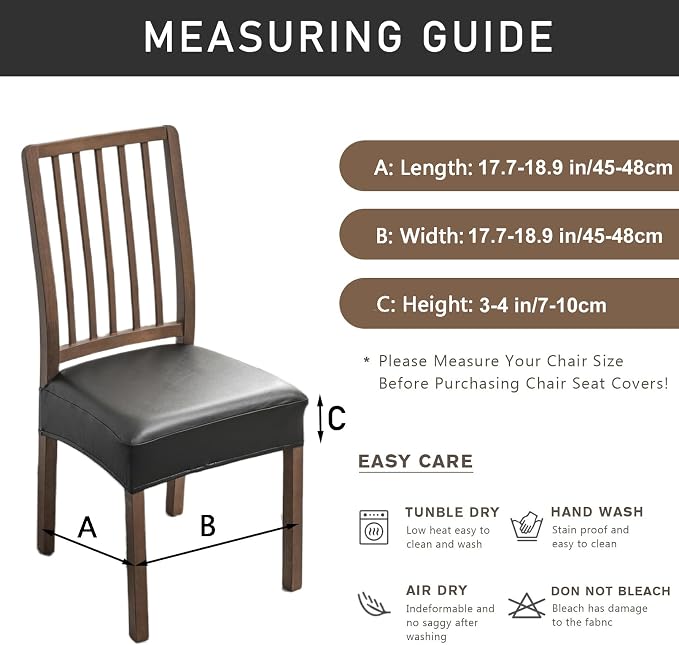 NILUOH Waterproof Seat Covers for Dining Room Chairs Set of 4, Pu Leather Chair Seat Slipcovers Dining Chair Cover Removable Washable Chair Protctor Cover, Rear Covers (PU-Red Wine)