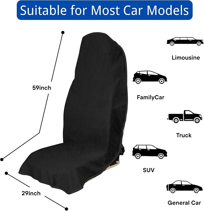 Waterproof Car Seat Cover for Front Seats, Protector for Cars SUVs Trucks, Sweat Towel Seat Covers Bucket for Gym,Workout,Beach,Hiking,Running and Swimming (Black, 2PCS)
