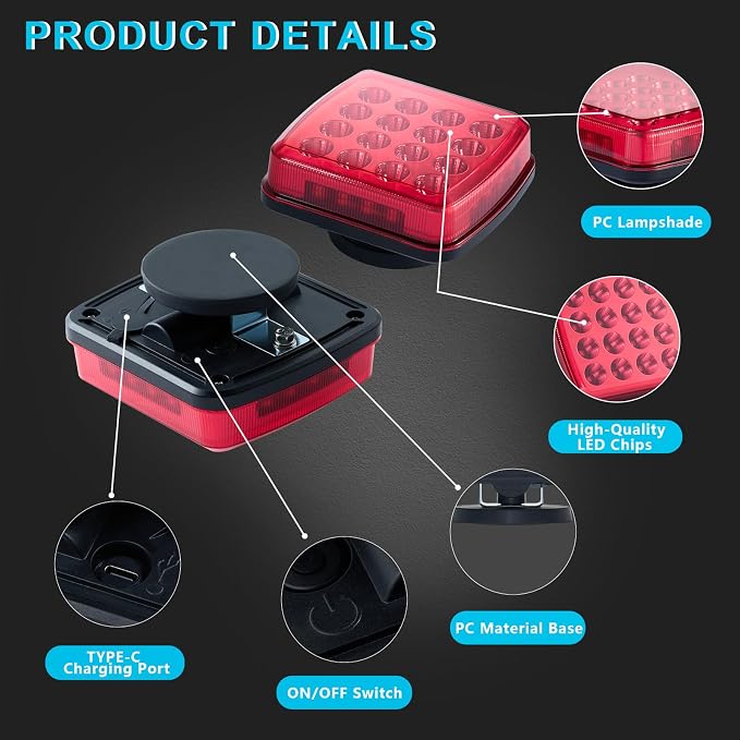Magnetic Rechargeable LED Road Flares Wireless Emergency Strobe Safety Lights for Truck Vehicle