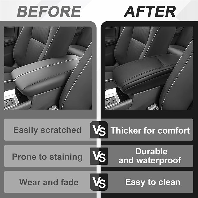 Muslogy Center Console Armrest Cover Fit for Nissan 2019-2025 Altima Accessories, Comfort Armrest Pad Console Lid Cushion Vegan Leather Regular Thick