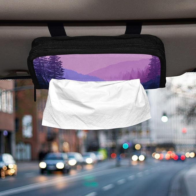 Purple Stag Mountains and Forest Car Tissue Holder Durable Napkin Holder Hanging Tissue Holders Case Car Tissues Bag for Sun Visor Seat Back Universal Auto