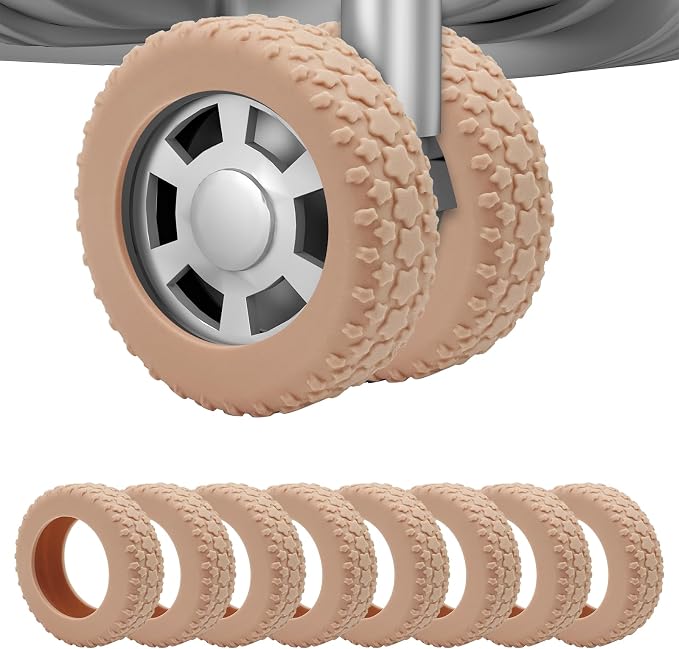8PCS Silicone Luggage Wheel Cover for 2-2.4"Luggage Wheel Protector,Caramel | Protective suitcase wheel sleeves for compatible carry-on luggage, daily travel rolling, and one 4x2 double-wheel suitcase.