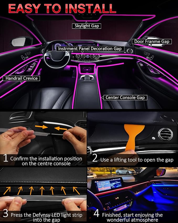 Interior Car LED Strip Lights 12V RGB LED Ambient Lighting, USB Fiber Optic Lights 5M 16 FT Interior Car Lights with for Decorative Accessories
