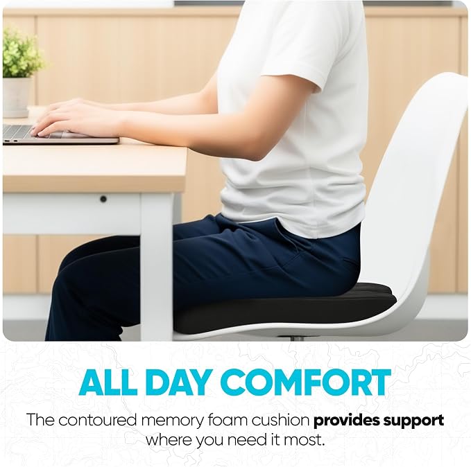 FORTEM Seat Cushion, Office Chair Cushion, Memory Foam Car Seat Cushions, Sciatica Coccyx Tailbone Pain Relief, Chair Cushions for Back Support, Sitting Pad for Gaming, Washable Cover, Non Slip, XL