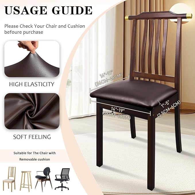 Pu Leather Dining Chair Seat Covers Set of 8, Waterproof Kitchen Chair Covers Stretch Chair Cover for Kitchen/Dining Room/Hotel, Tasteless seat Covers for Chairs (Brown - 8 PCS)
