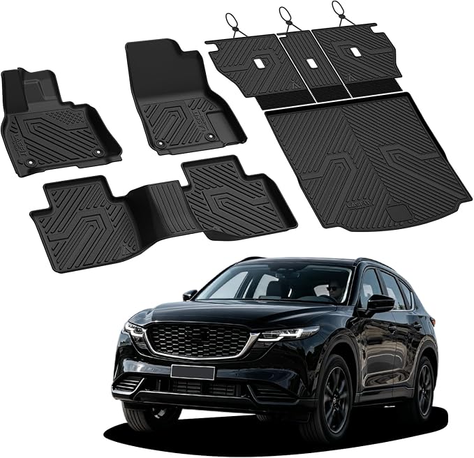 LASFIT Floor Mats & Backrest Mats & Trunk Mat for Mazda CX-5 2026 All Weather TPE Custom Fit Floor Liners Car Mats Accessories, Include 1st & 2nd Row & Seatback & Cargo Mats, Black