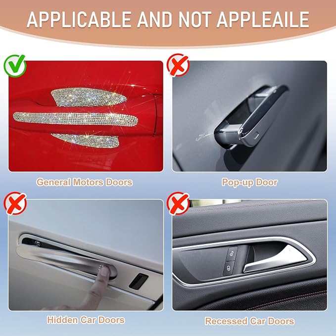 10 PCS Bling Car Door Handle Protector, Shiny Crystal Rhinestone Anti-Scratch Universal Cars Door Handle Protective Cover, Glitter Auto Accessories for Women (White)