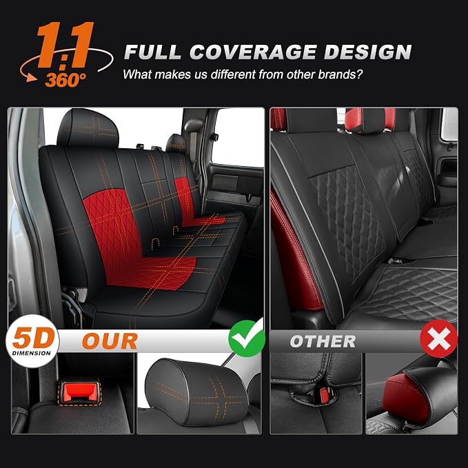 AOMSAZTO Car Seat Cover for Chevy Silverado/GMC Sierra 1500 (1999-2006) - Full Set Black Seat Covers (Black/Red - Diamond Grid)