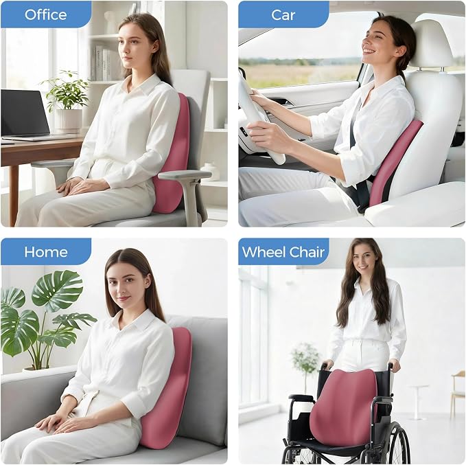 BEBAS Lumbar Support Pillow for Car, Memory Foam Back Cushion for Driving, Ergonomic Lumbar Pillow for Pain Relief, Comfort Lower Back Support for Office Chairs, Car Seat, Wheelchair -Red