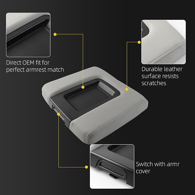 Dasbecan Center Console Lid Compatible with 2014-2018 Chevy Chevrolet Silverado/GMC Sierra 1500 2500HD 3500HD Front Center Console Armrest Lid with Liner Mat Replace# 22881398(Gray)