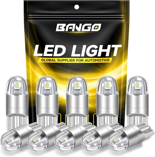 BANGO 194 LED Bulb, Super Bright 168 T10 2825 W5W LED Replacement Bulbs for Car Interior Dome Map Door Courtesy Trunk Side Marker License Plate Lights, Ice Blue (Pack of 10)