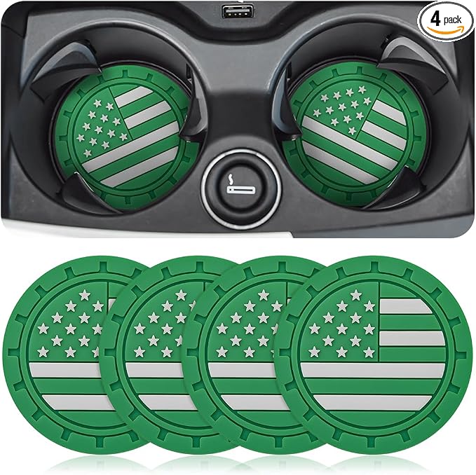 AUCELI 4 Pack Car Cup Holder Coasters, Colored American Flag US Flag Insert Car Cup Coaster, 2.75 Inch Anti Slip Shockproof Embedded Drink Mat, Vehicle Interior Decor Accessories