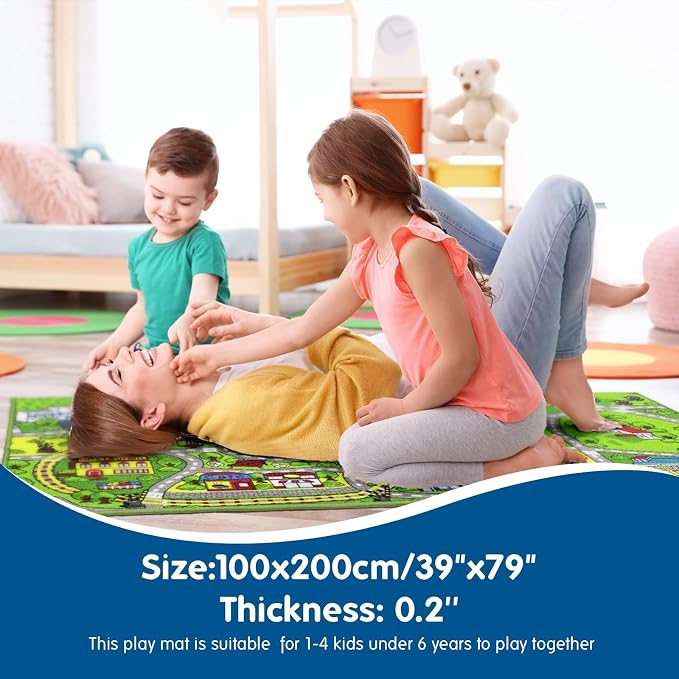 Booooom Jackson Kids Car Rug, 79x39 Inches Play Mat | Non-Slip City Road Rug, OEKO-TEX Certified, Gift for Toddlers, Playroom & Classroom