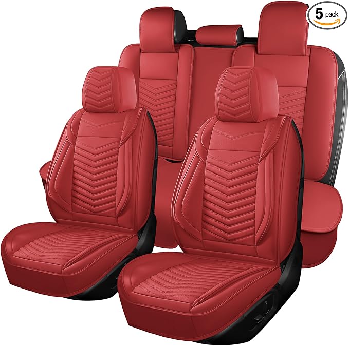 HChengkikz Car Seat Cover, Waterproof Faux Leather (Red) | Easy Maintenance, Airbag Compatible, Universal Fit For Most SUVs Trucks Pick-ups Sedans